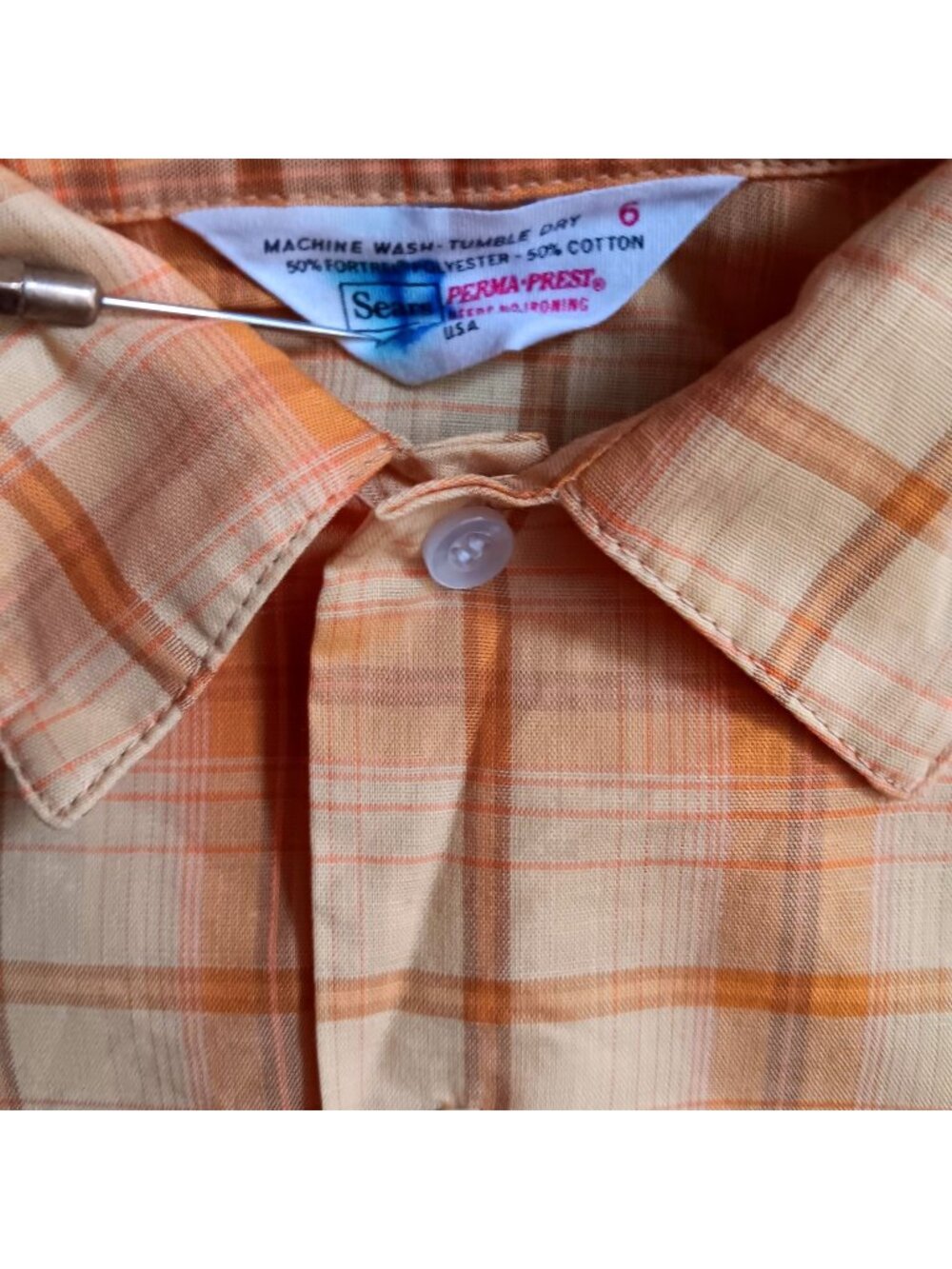 Vintage Boys 6 Shirt Sears 1960's Plaid Perma-Prest Polyester/Cotton Blend USA